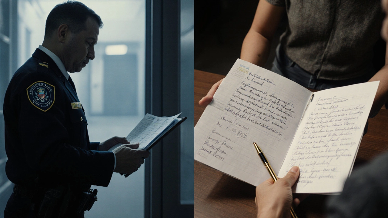 Applicant presenting financial documents during a government job interview.