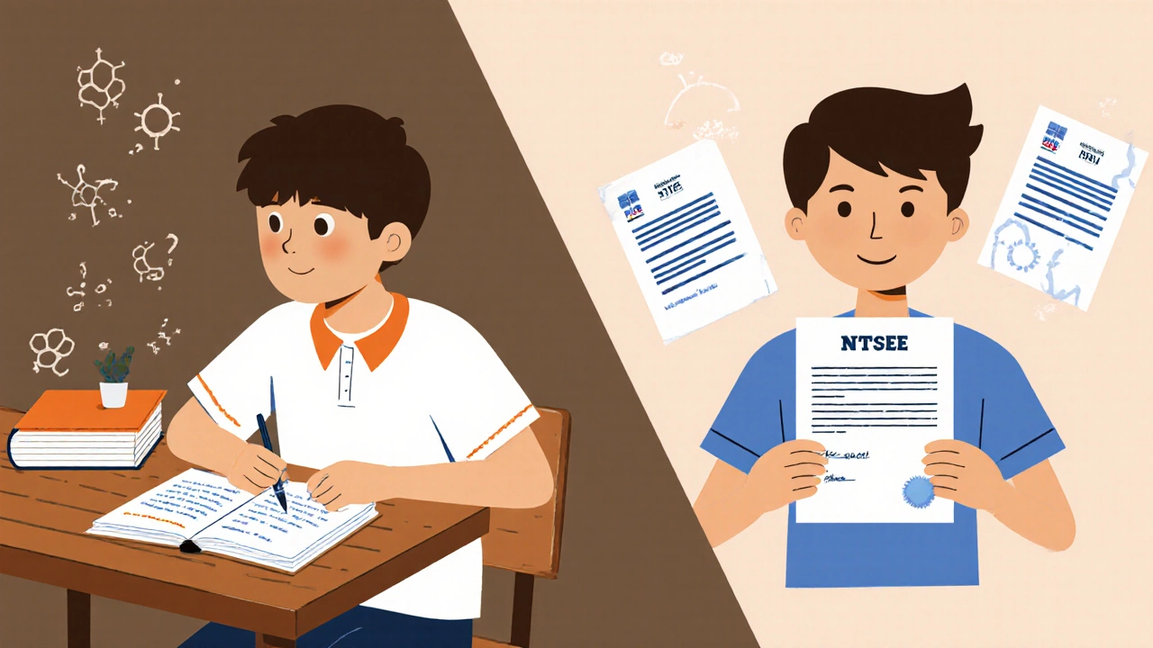 CBSE student solving physics problems with NCERT books, receiving an IIT admission letter.