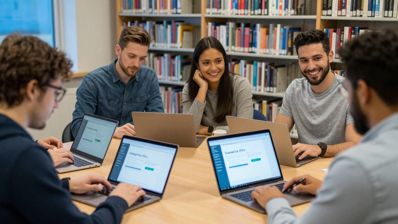 People taking CompTIA ITF+ certification exam in a library