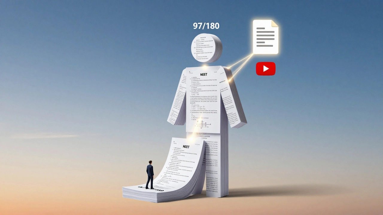 A student's physics score rising from 18 to 97 using NV Sir's efficient problem-solving method.