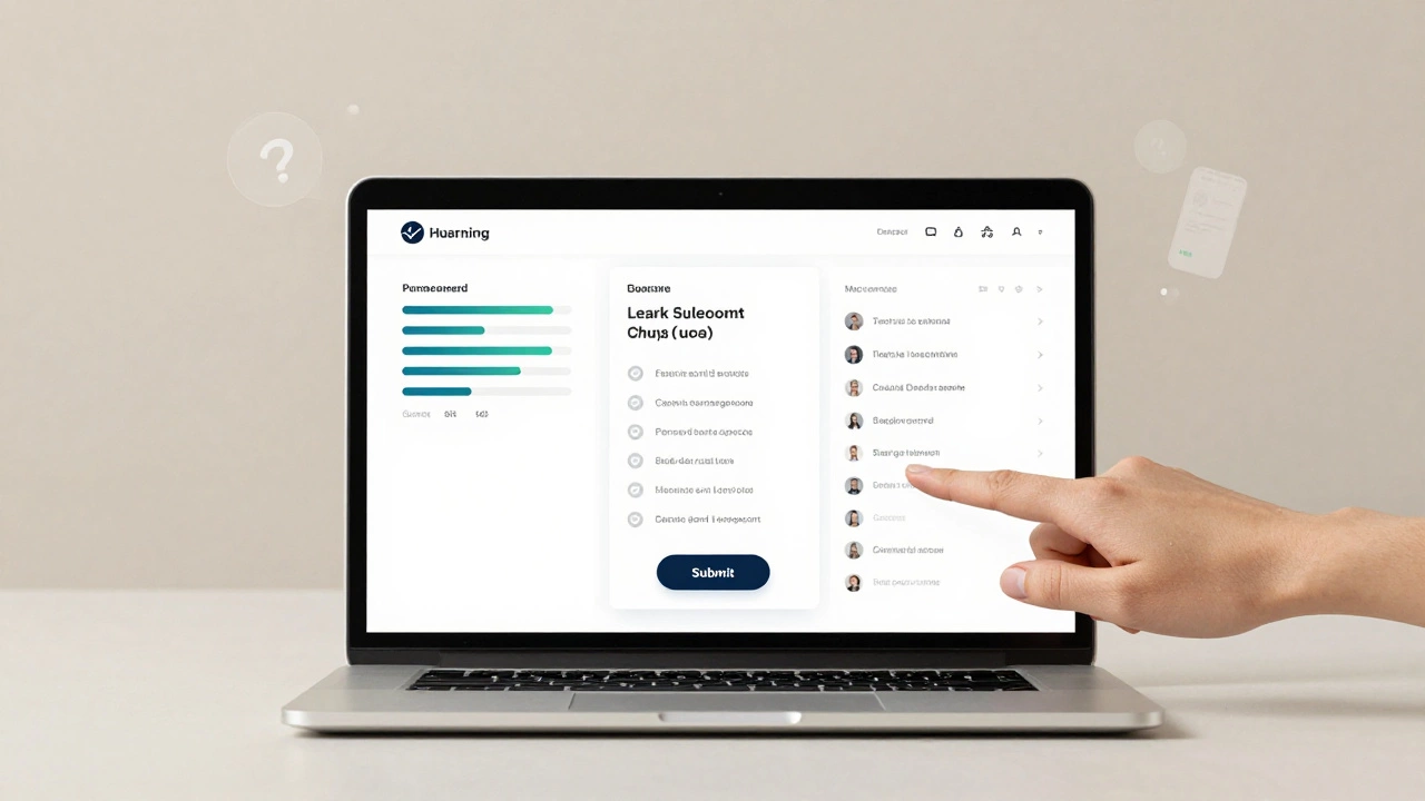 A Learning Management System interface on a laptop showing progress tracking and discussion features.