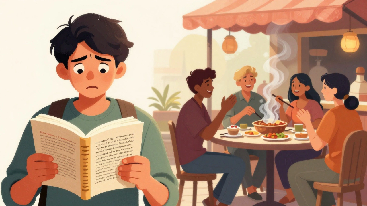 Contrast between anxious studying and happy fluent conversation