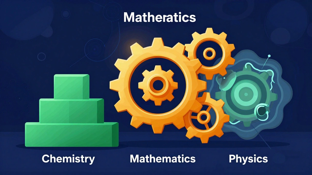 Illustration showing Math, Chemistry, and Physics as interconnected gears.