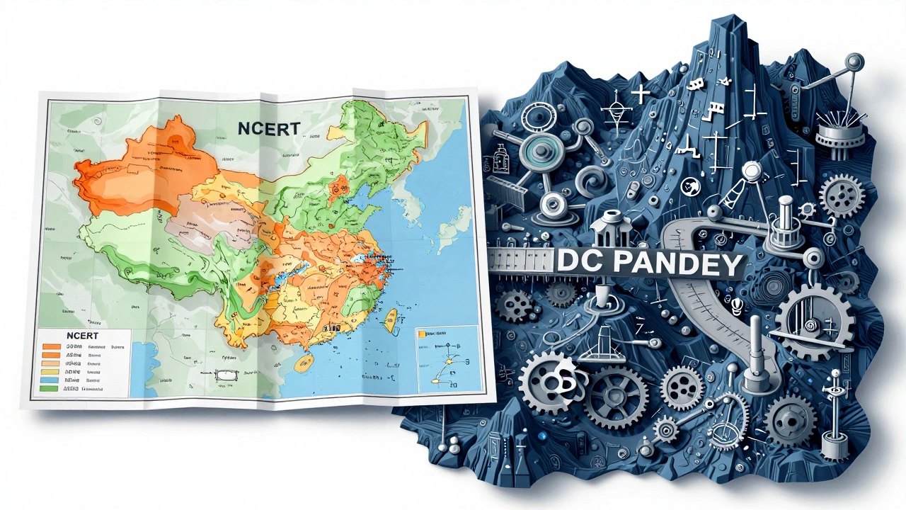 Conceptual art showing NCERT as a map guiding through complex physics terrain