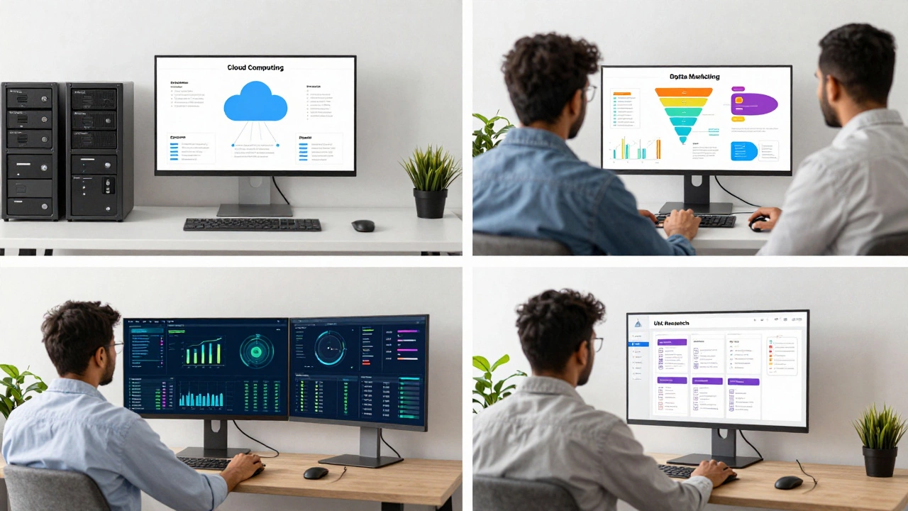 Four distinct workspaces for cloud, marketing, data, and UX roles