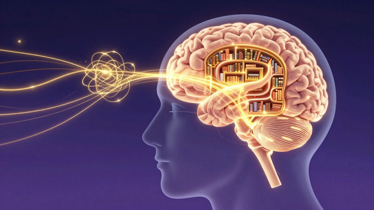 Illustration of brain consolidating memories during deep sleep