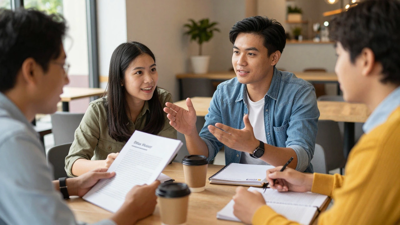 MBA students collaborating and studying together in a supportive group