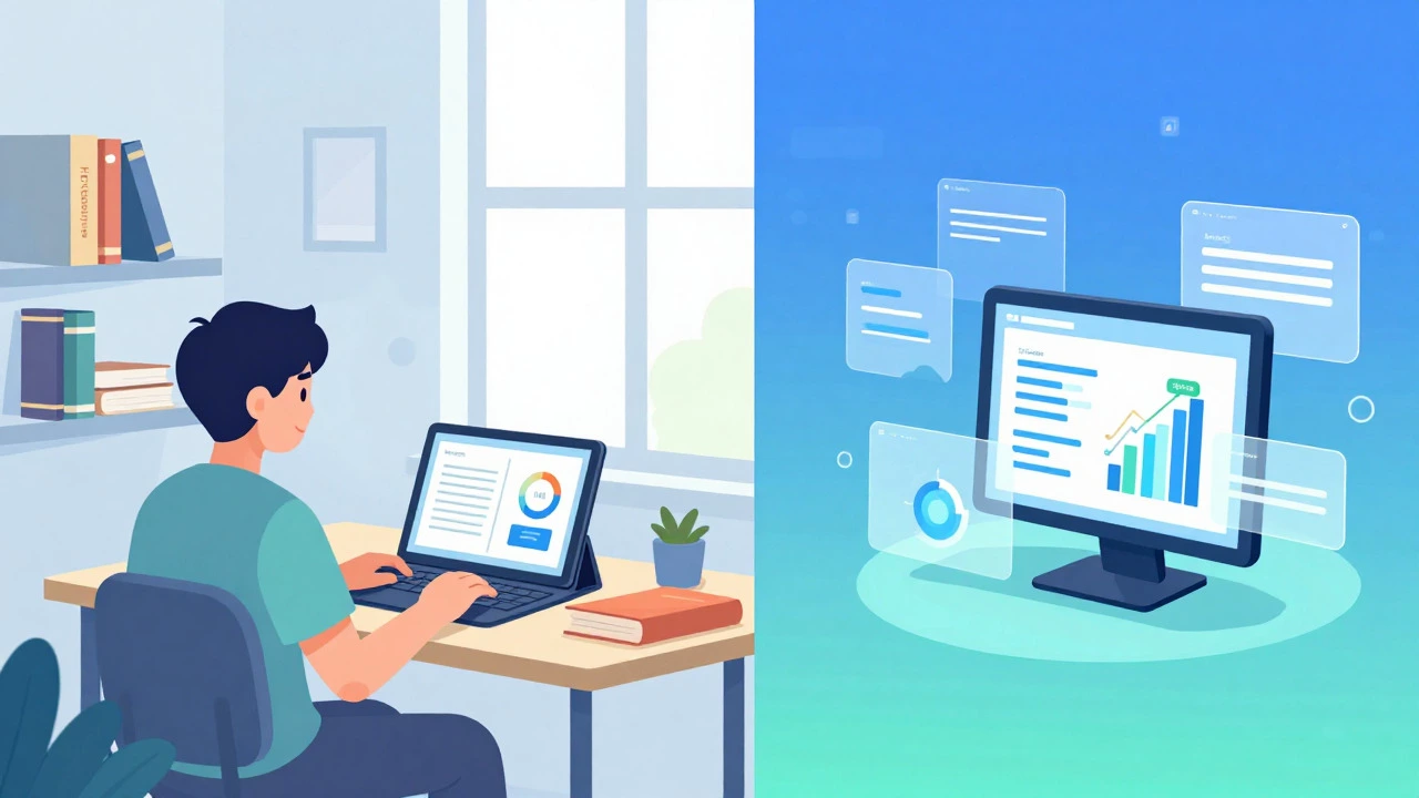 Student using online resources and AI tools for flexible JEE prep at home.