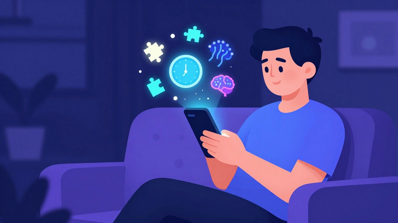 Illustration of person doing micro-learning on phone at night