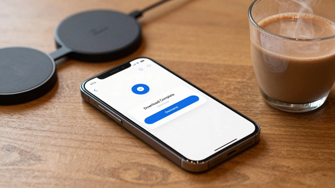 Smartphone on table showing downloaded offline course modules