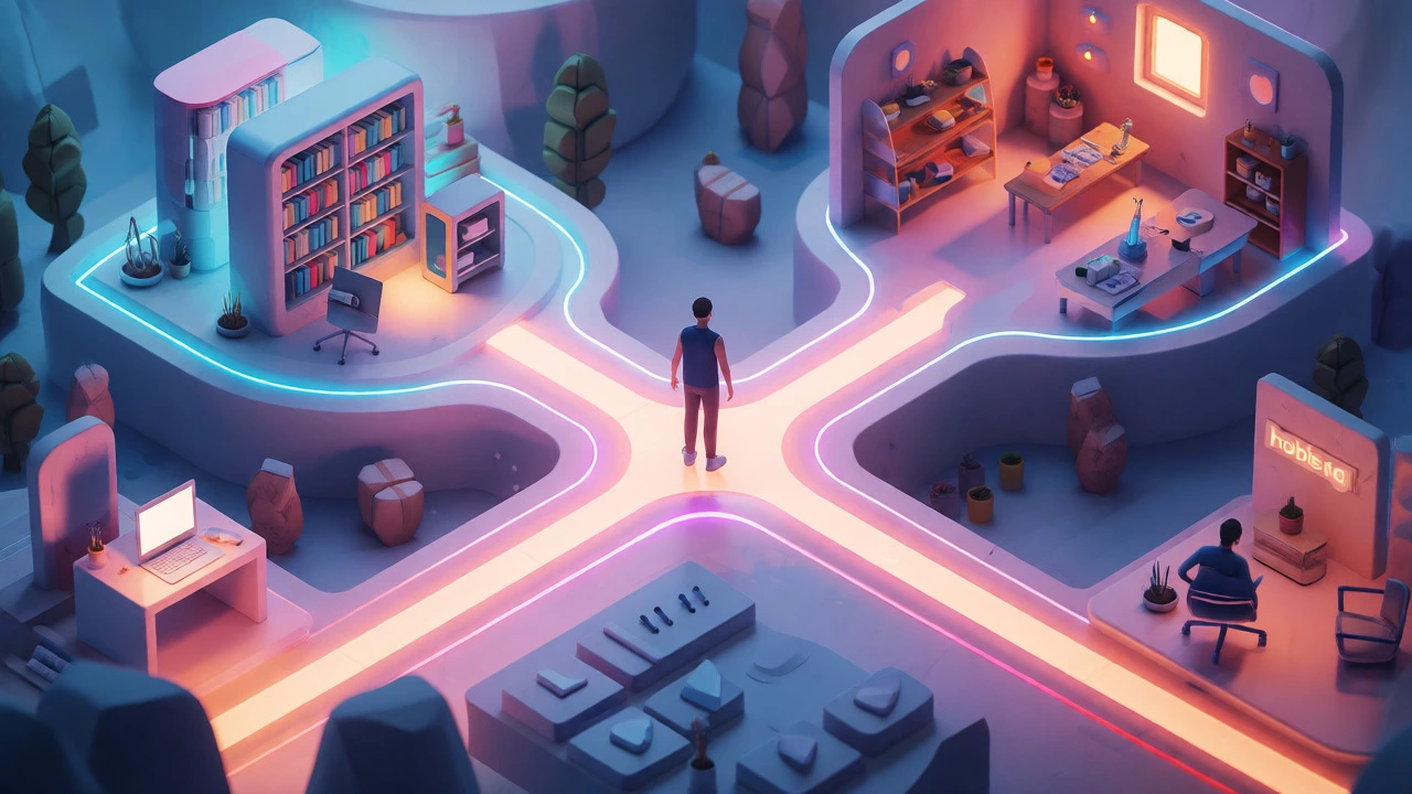 3D isometric view of choosing between different e-learning paths