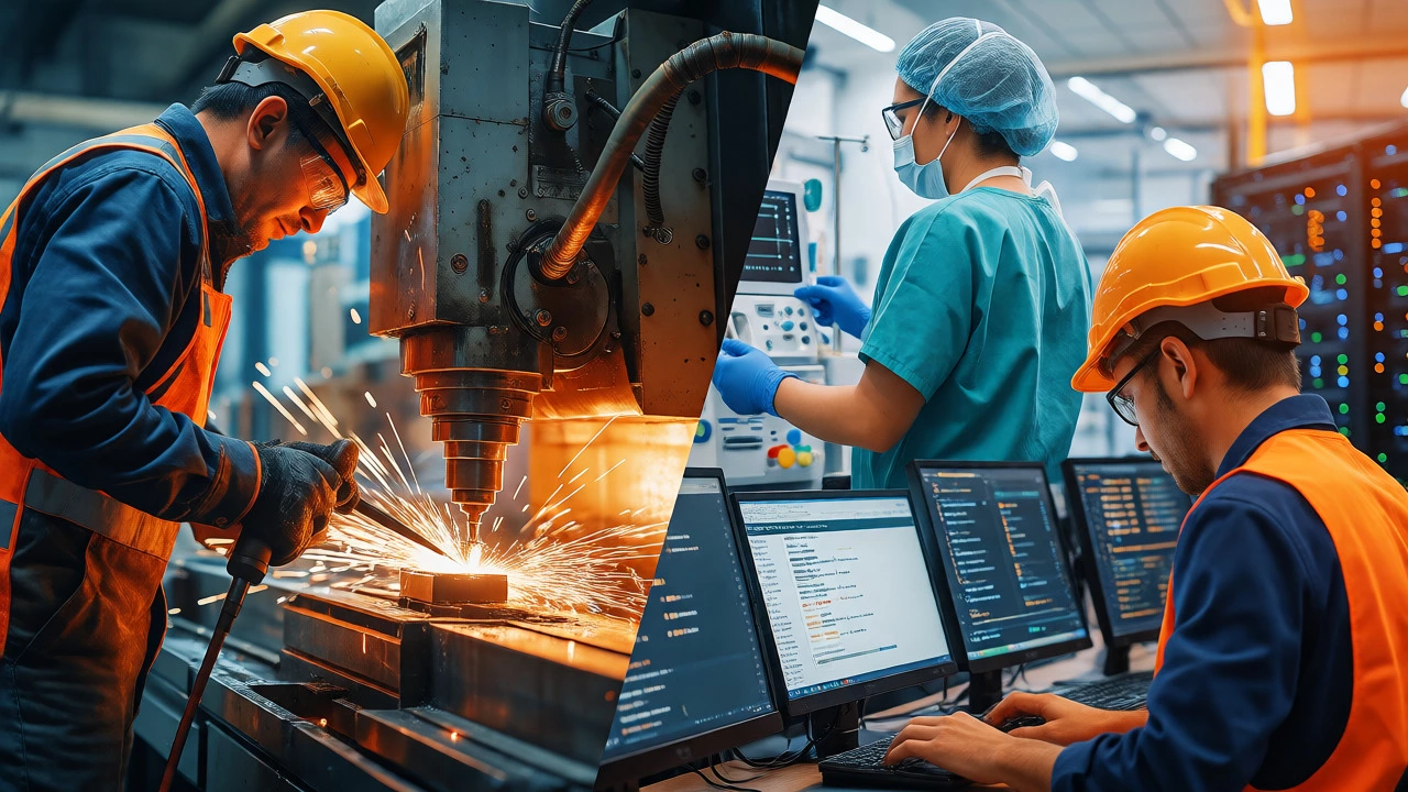 Diverse vocational fields including trades, healthcare, and technology